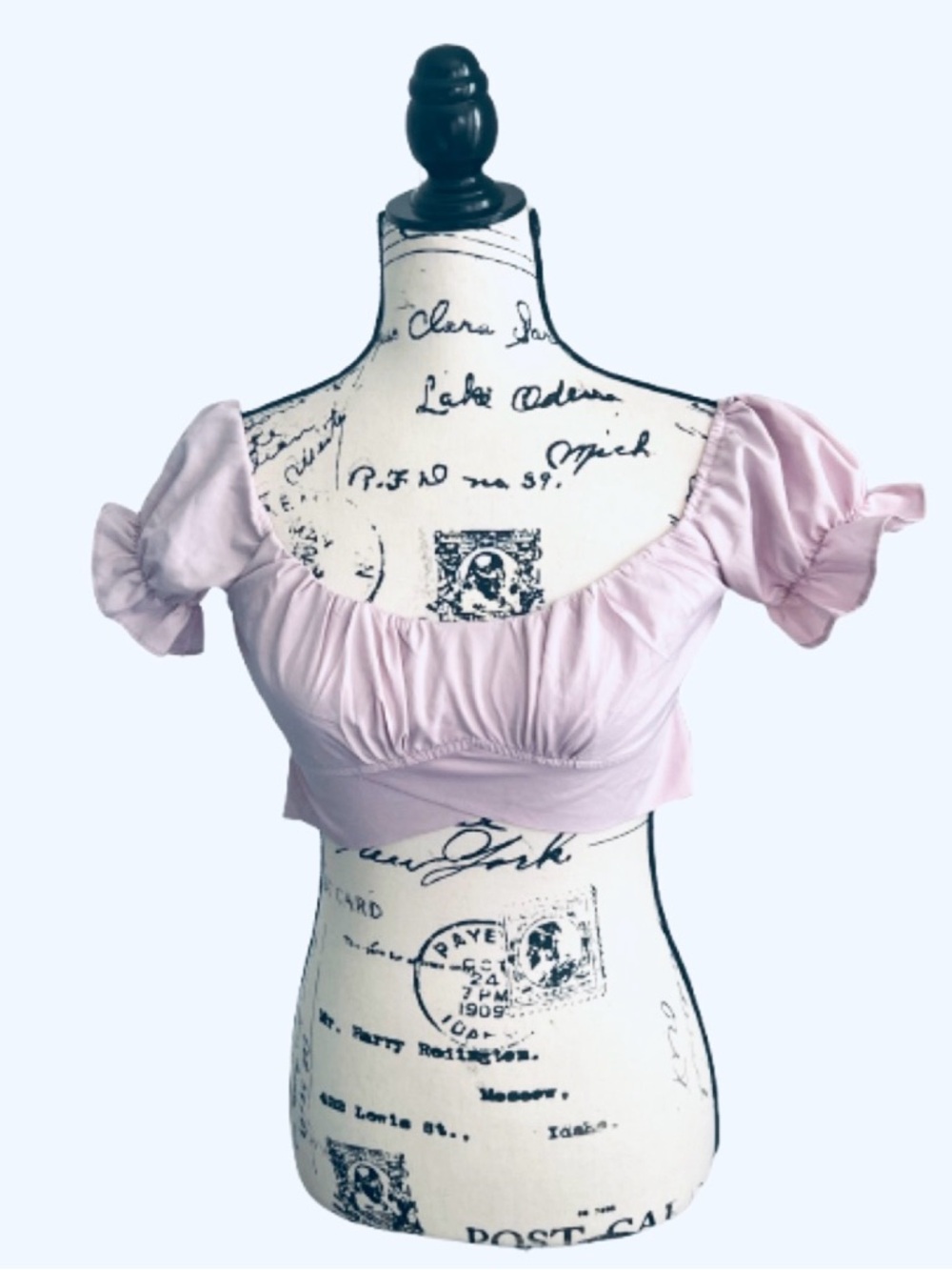 Cottagecore Lavender Puff‎ Sleeve Crop Top with Tie Details